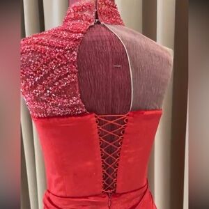 Tabja Red Beaded velvet Corset Dress